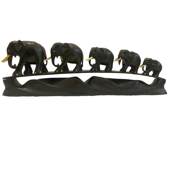 Vintage Carved Ebony 5 Elephant Bridge 15